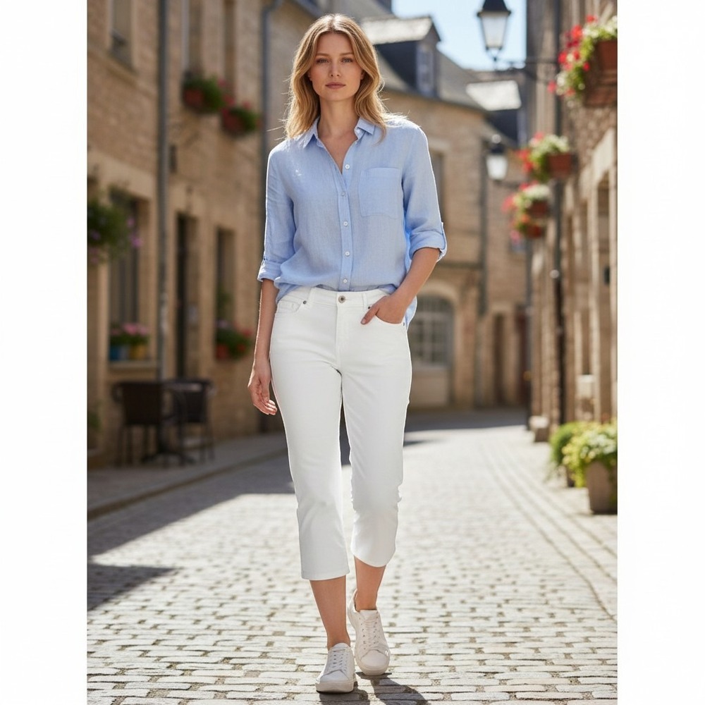 J. JILL  sz‎ 4P Authenic Fit White Crop Denim Pants Capris